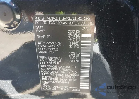 2016 Nissan Rogue Sv z USA, uszkodzony, nr VIN KNMAT2MVXGP598645